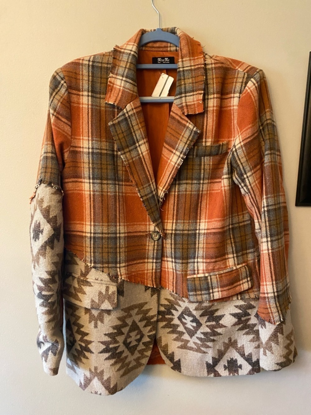 Miss Me Orange Plaid & Aztec Mixed-Print Blazer 🆕